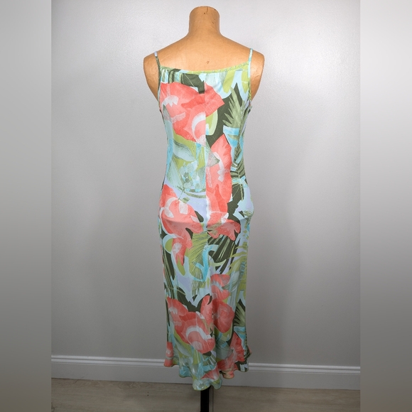Vintage Jessica Ash Tropical Midi Dress Ruffle Neck Size Small Made in USA - Picture 2 of 15